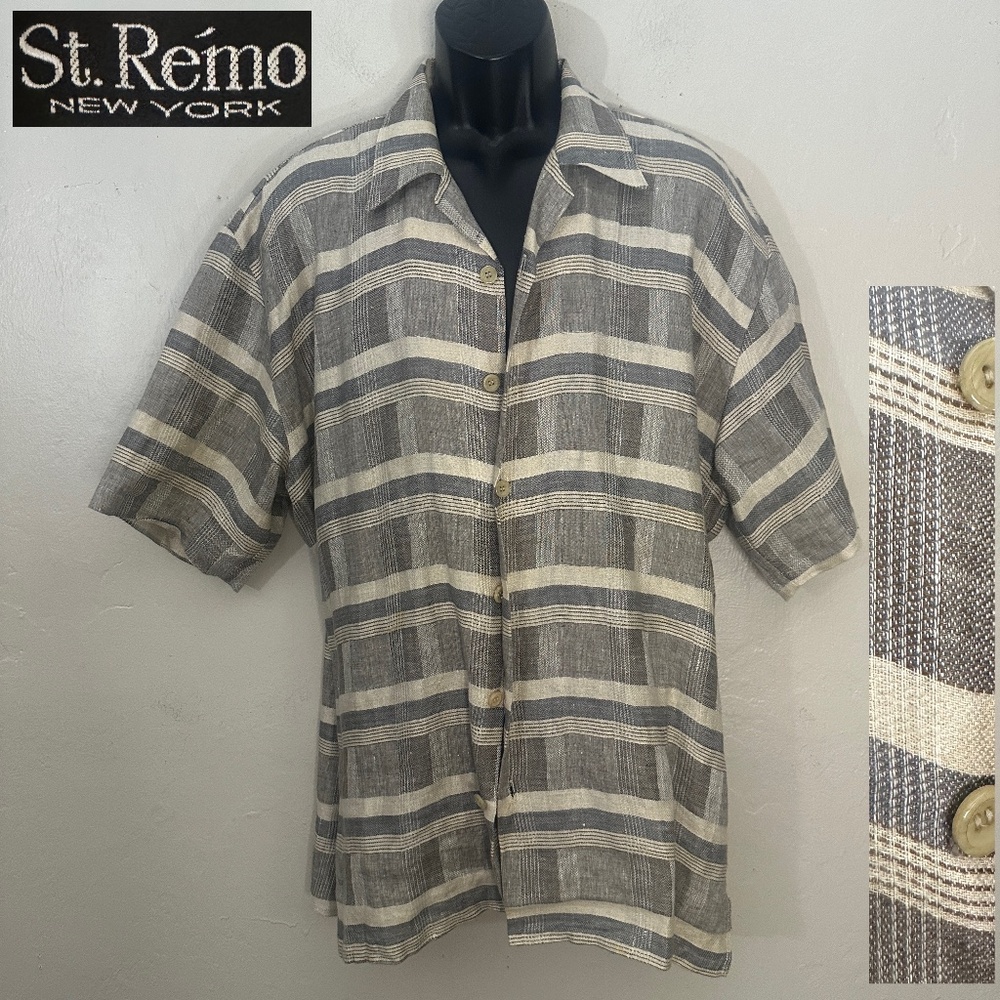 St Remo Pure Linen Guayabera Short Sleeve Shirt Large Gently worn 100% linen